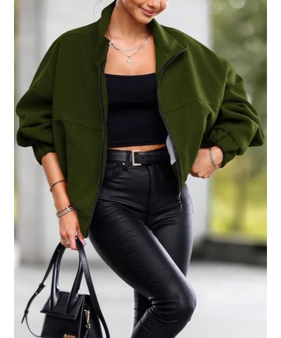 Womens Zip Up Oversized Sweatshirt Fleece Warm Long Sleeve Fall Jacket With Pocket Army Green $9.87 Jackets