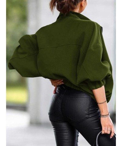 Womens Zip Up Oversized Sweatshirt Fleece Warm Long Sleeve Fall Jacket With Pocket Army Green $9.87 Jackets