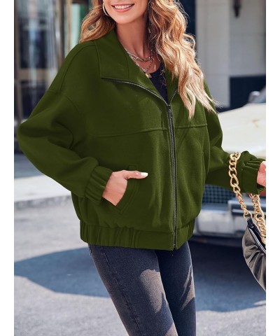 Womens Zip Up Oversized Sweatshirt Fleece Warm Long Sleeve Fall Jacket With Pocket Army Green $9.87 Jackets