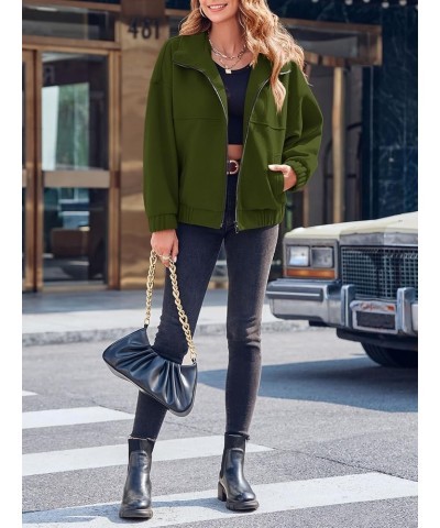 Womens Zip Up Oversized Sweatshirt Fleece Warm Long Sleeve Fall Jacket With Pocket Army Green $9.87 Jackets