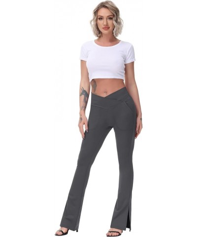 Womens Non See Through Flare Yoga Casual Pants with Pockets Work Pants Stretchy Dress Pants Dark Grey $11.58 Pants