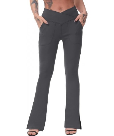 Womens Non See Through Flare Yoga Casual Pants with Pockets Work Pants Stretchy Dress Pants Dark Grey $11.58 Pants