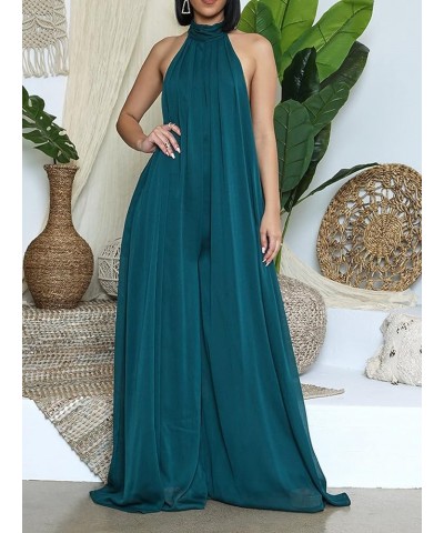 Women's Sexy Summer Jumpsuit Halter Neck Sleeveless Chiffon Wide Leg Long Pant Jumpsuit Romper One Piece Party Outfit Cyan $1...