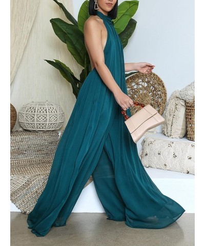 Women's Sexy Summer Jumpsuit Halter Neck Sleeveless Chiffon Wide Leg Long Pant Jumpsuit Romper One Piece Party Outfit Cyan $1...