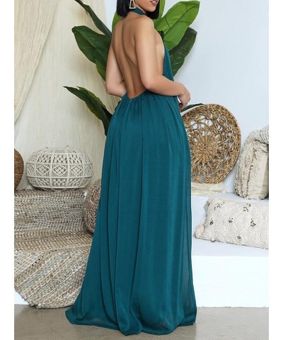 Women's Sexy Summer Jumpsuit Halter Neck Sleeveless Chiffon Wide Leg Long Pant Jumpsuit Romper One Piece Party Outfit Cyan $1...