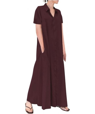 Women's Summer Dresses 2024 Casual Cotton Linen Solid Color Loose Temperament Button-Down Dress Maxi Dress with Pockets X-win...