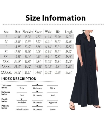 Women's Summer Dresses 2024 Casual Cotton Linen Solid Color Loose Temperament Button-Down Dress Maxi Dress with Pockets X-win...