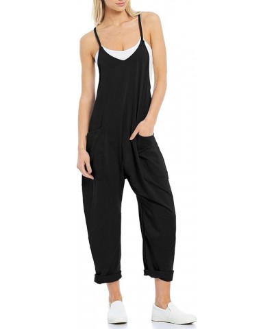 Jumpsuits for Women Sleeveless Summer Loose Rompers Adjustable Spaghetti Straps Baggy Overalls Jumpers with Pockets Black $10...