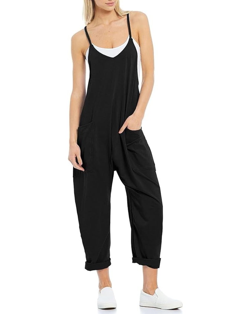 Jumpsuits for Women Sleeveless Summer Loose Rompers Adjustable Spaghetti Straps Baggy Overalls Jumpers with Pockets Black $10...