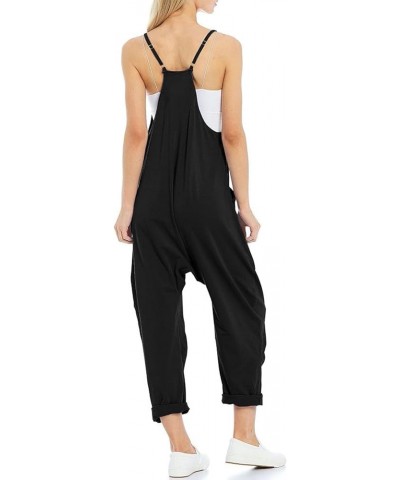 Jumpsuits for Women Sleeveless Summer Loose Rompers Adjustable Spaghetti Straps Baggy Overalls Jumpers with Pockets Black $10...