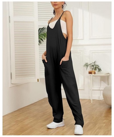 Jumpsuits for Women Sleeveless Summer Loose Rompers Adjustable Spaghetti Straps Baggy Overalls Jumpers with Pockets Black $10...