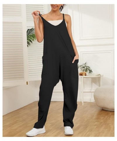 Jumpsuits for Women Sleeveless Summer Loose Rompers Adjustable Spaghetti Straps Baggy Overalls Jumpers with Pockets Black $10...