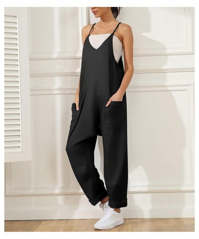 Jumpsuits for Women Sleeveless Summer Loose Rompers Adjustable Spaghetti Straps Baggy Overalls Jumpers with Pockets Black $10...