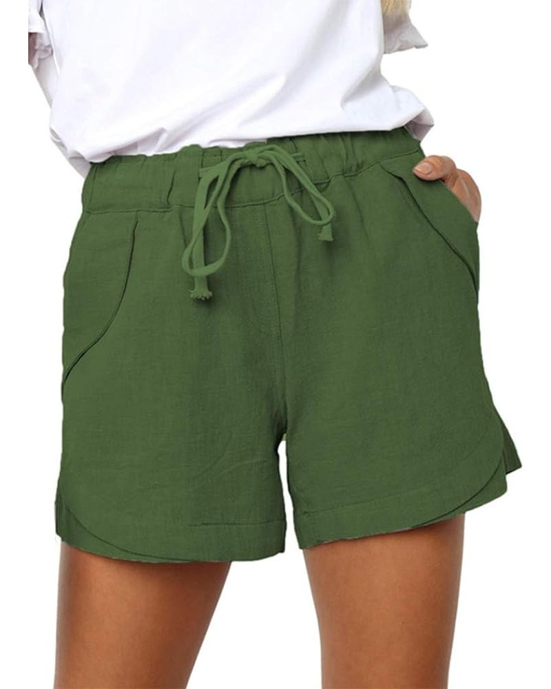 Womens Drawstring Shorts High Waist Solid Color Casual Summer Beach Shorts with Pockets Army Green $9.47 Activewear
