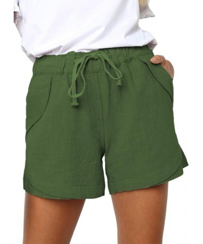 Womens Drawstring Shorts High Waist Solid Color Casual Summer Beach Shorts with Pockets Army Green $9.47 Activewear