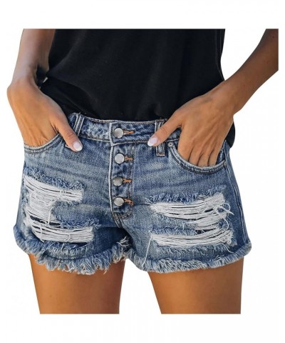 Womens Denim Shorts Juniors Casual Summer Mid Rise Stretchy Ripped Cuffed Hem Tassels Jean Shorts with Pockets Z2-blue $5.97 ...