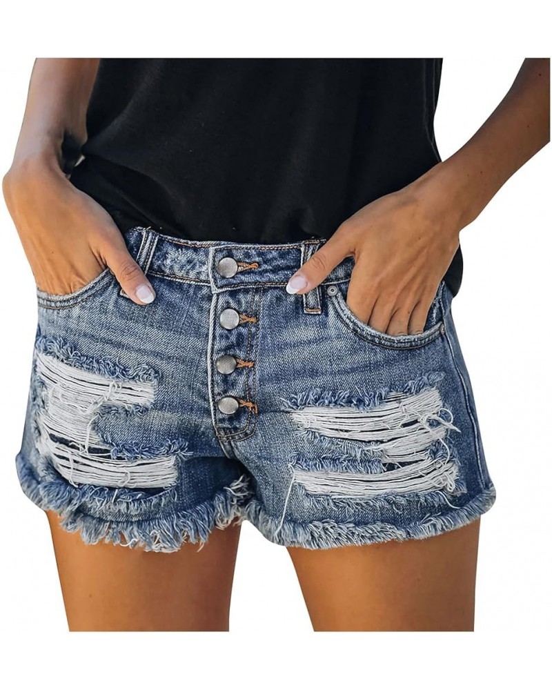 Womens Denim Shorts Juniors Casual Summer Mid Rise Stretchy Ripped Cuffed Hem Tassels Jean Shorts with Pockets Z2-blue $5.97 ...