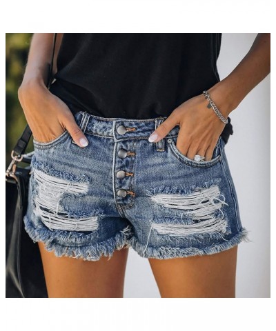 Womens Denim Shorts Juniors Casual Summer Mid Rise Stretchy Ripped Cuffed Hem Tassels Jean Shorts with Pockets Z2-blue $5.97 ...