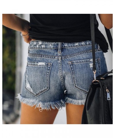 Womens Denim Shorts Juniors Casual Summer Mid Rise Stretchy Ripped Cuffed Hem Tassels Jean Shorts with Pockets Z2-blue $5.97 ...