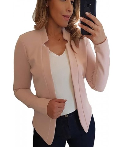 Women's Casual Slim Fit Blazers Open Front Long Sleeve Jackets Work Office Lapel Collar Cardigan Cropped Apricot $16.42 Suits