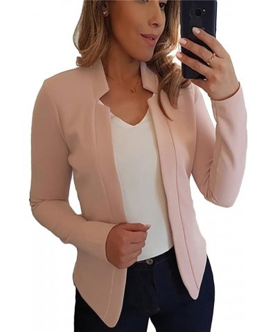 Women's Casual Slim Fit Blazers Open Front Long Sleeve Jackets Work Office Lapel Collar Cardigan Cropped Apricot $16.42 Suits