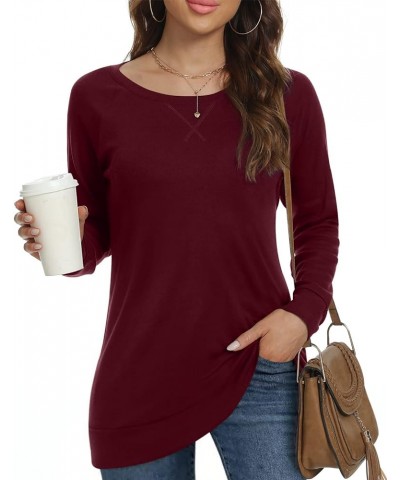 Women's Fall-Winter Long Sleeve Tunic Tops for Leggings Crewneck Casual Blouse Sweatshirt Wine Red $9.46 Tops