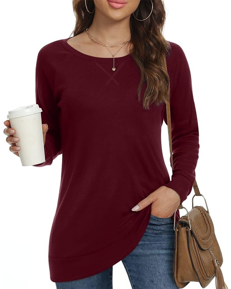 Women's Fall-Winter Long Sleeve Tunic Tops for Leggings Crewneck Casual Blouse Sweatshirt Wine Red $9.46 Tops