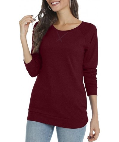 Women's Fall-Winter Long Sleeve Tunic Tops for Leggings Crewneck Casual Blouse Sweatshirt Wine Red $9.46 Tops