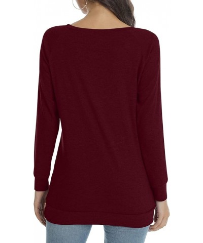 Women's Fall-Winter Long Sleeve Tunic Tops for Leggings Crewneck Casual Blouse Sweatshirt Wine Red $9.46 Tops