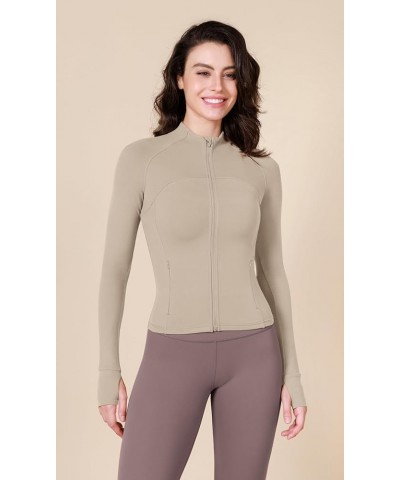 Cloud Feeling Athletic Jacket for Women Full Zip Lightweight Workout Top with Pockets Thumb Holes Shaker Beige $23.19 Jackets