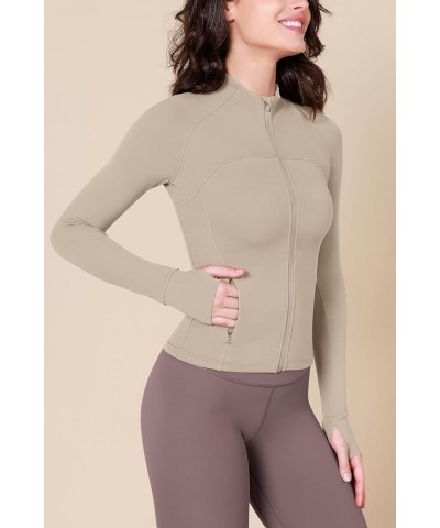 Cloud Feeling Athletic Jacket for Women Full Zip Lightweight Workout Top with Pockets Thumb Holes Shaker Beige $23.19 Jackets