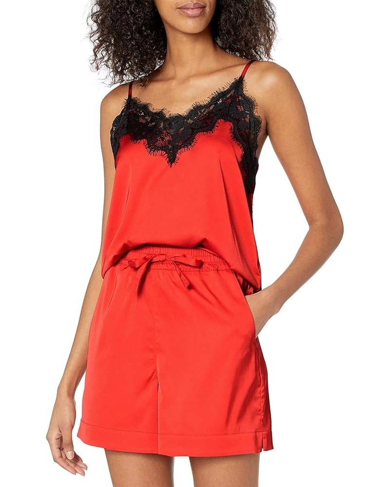 Women's Natalie V-Neck Lace Trimmed Camisole Tank Top Red $16.36 Tanks