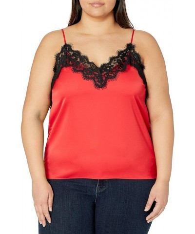 Women's Natalie V-Neck Lace Trimmed Camisole Tank Top Red $16.36 Tanks