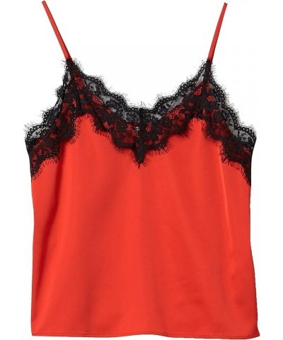 Women's Natalie V-Neck Lace Trimmed Camisole Tank Top Red $16.36 Tanks