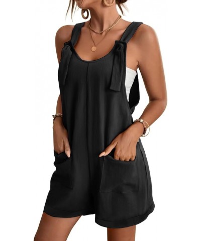 Women's Casual Short Overalls Summer Adjustable Tie Knot Strap Bib Rompers with Pockets PYE Black $18.62 Overalls