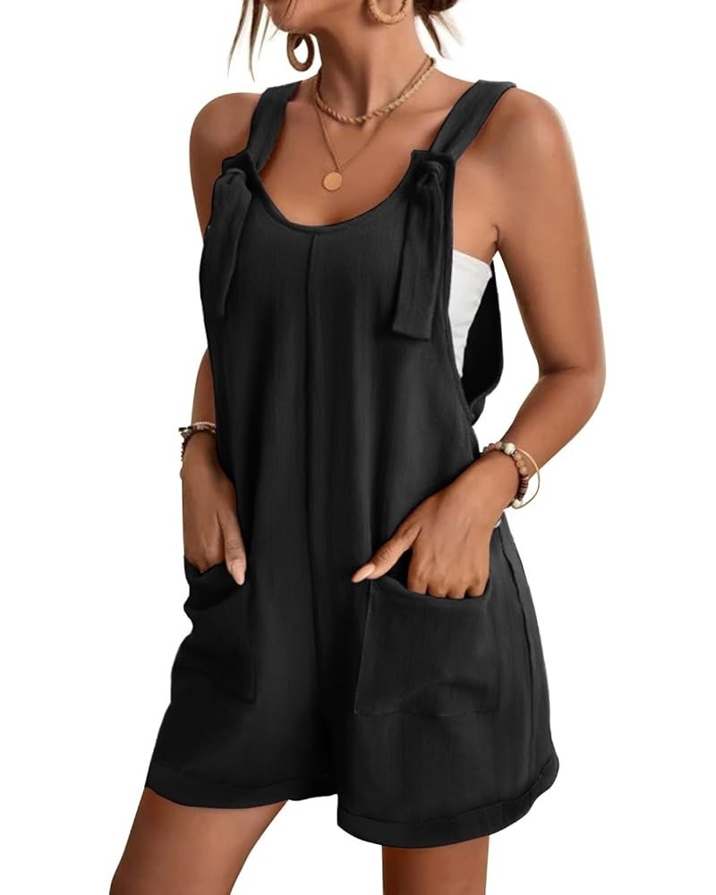 Women's Casual Short Overalls Summer Adjustable Tie Knot Strap Bib Rompers with Pockets PYE Black $18.62 Overalls