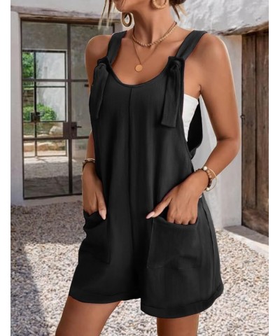 Women's Casual Short Overalls Summer Adjustable Tie Knot Strap Bib Rompers with Pockets PYE Black $18.62 Overalls