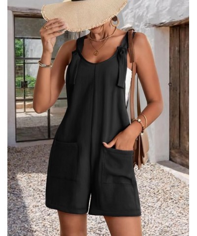 Women's Casual Short Overalls Summer Adjustable Tie Knot Strap Bib Rompers with Pockets PYE Black $18.62 Overalls