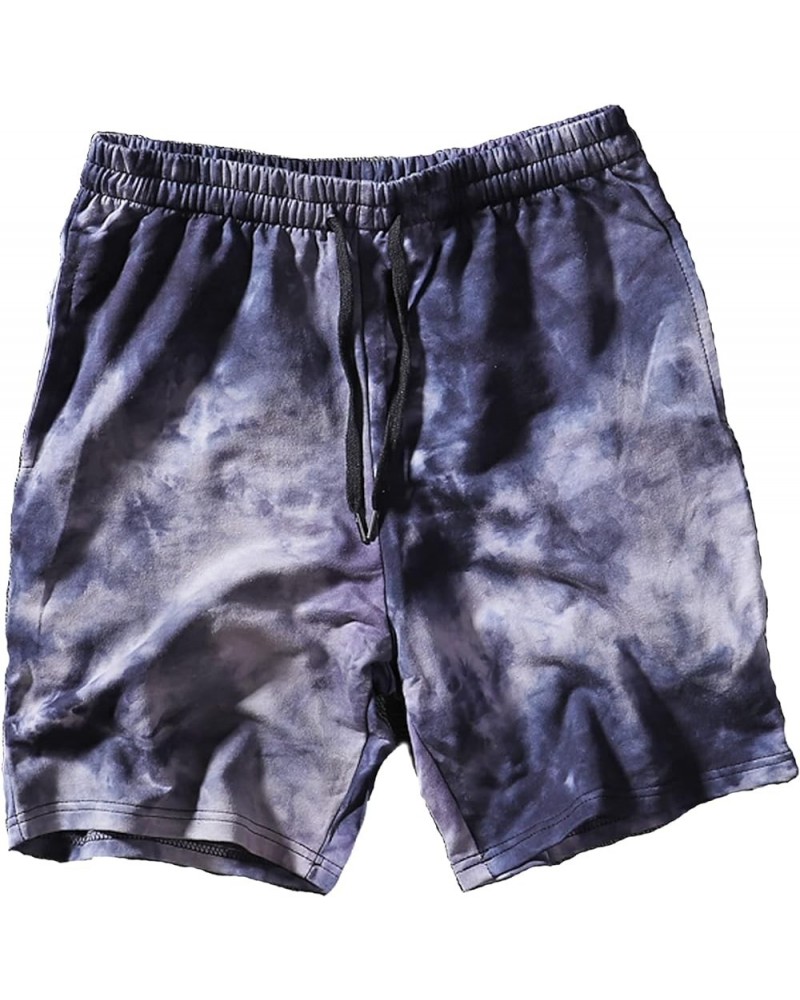 Mens Casual Drawstring Tie Dye Summer Shorts Workout Sweat Running Beach Shorts for Men Dark Purple $12.70 Shorts