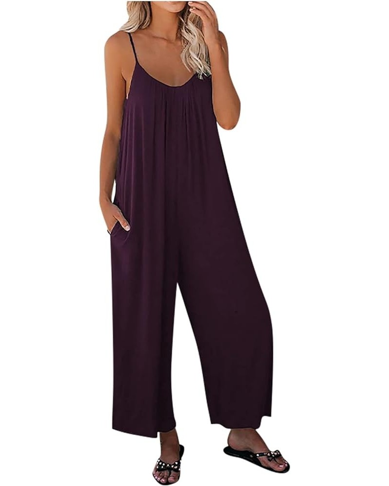 Linen Rompers for Women Dressy Strap Floral Summer Casual Printed Loose Fit Fashion Lounge Jumpsuits Overalls G-dark Purple $...