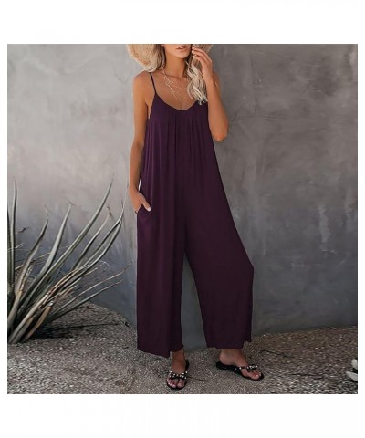 Linen Rompers for Women Dressy Strap Floral Summer Casual Printed Loose Fit Fashion Lounge Jumpsuits Overalls G-dark Purple $...