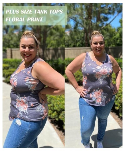 Plus Size Tops for Women V/Round Neck Summer Tops C-grey Floral $13.74 Tanks