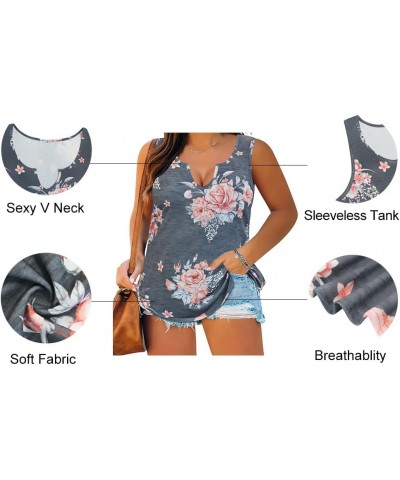 Plus Size Tops for Women V/Round Neck Summer Tops C-grey Floral $13.74 Tanks