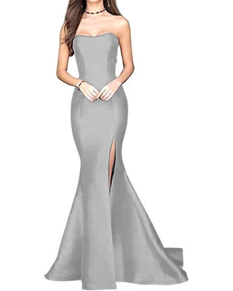 Women's Strapless Evening Dresses High Side Slit Mermaid Prom Dresses Silvery $24.40 Dresses