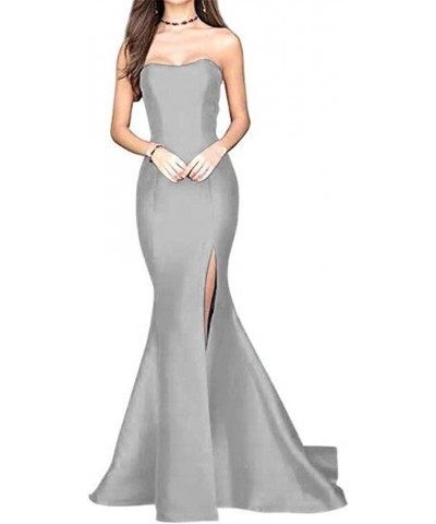 Women's Strapless Evening Dresses High Side Slit Mermaid Prom Dresses Silvery $24.40 Dresses