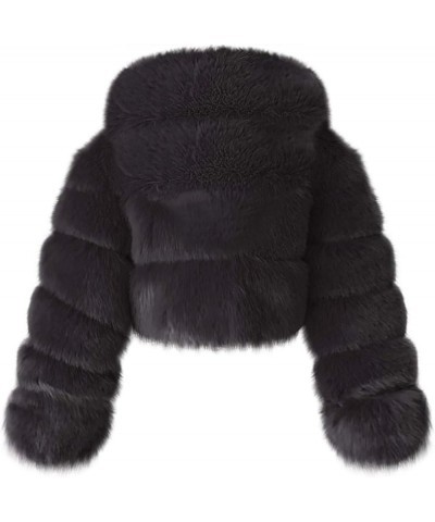 Womens Fluffy Faux Fur Solid Jacket for Women Long Sleeve Sexy Short Coat Autumn Winter Shearling Overcoat Black $24.32 Coats