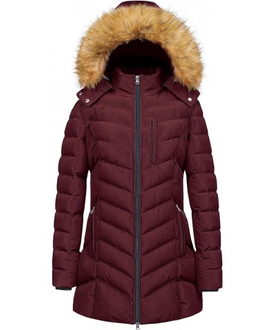 Women's Winter Hooded Coat Waterproof Warm Long Puffer Jacket Parka Burgundy $42.29 Jackets