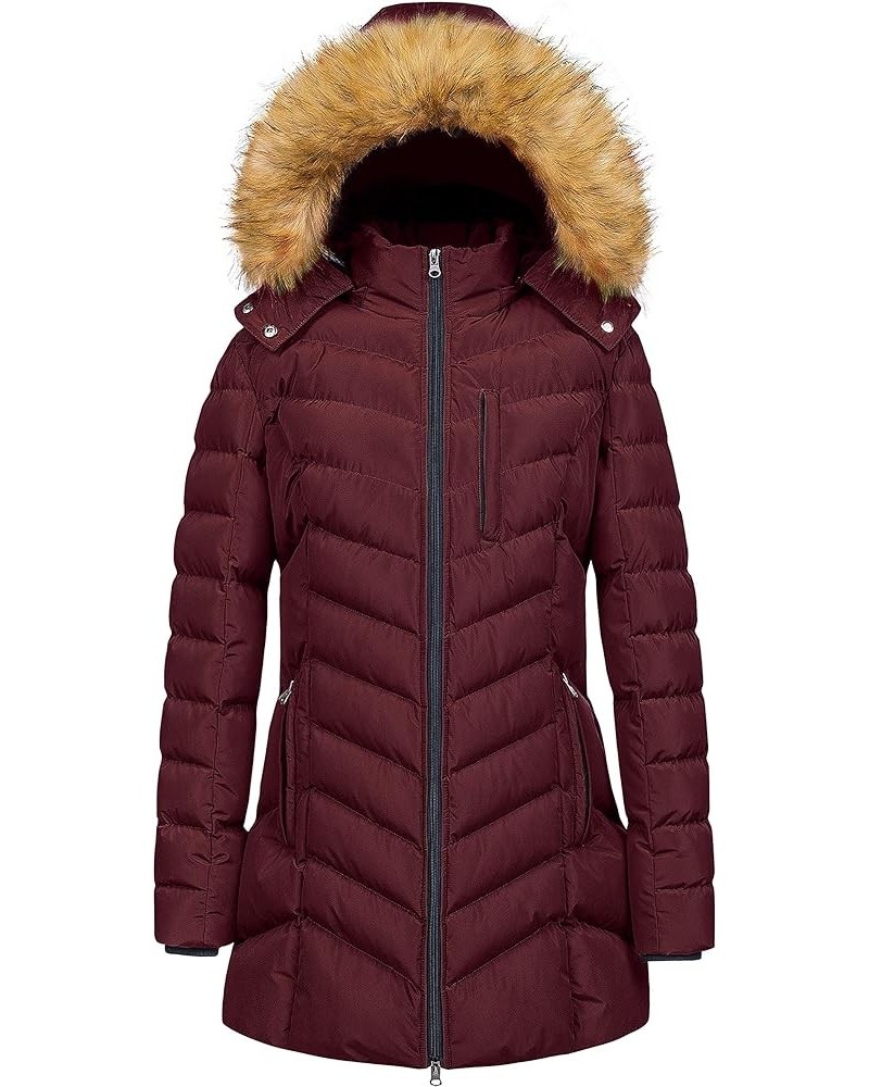 Women's Winter Hooded Coat Waterproof Warm Long Puffer Jacket Parka Burgundy $42.29 Jackets