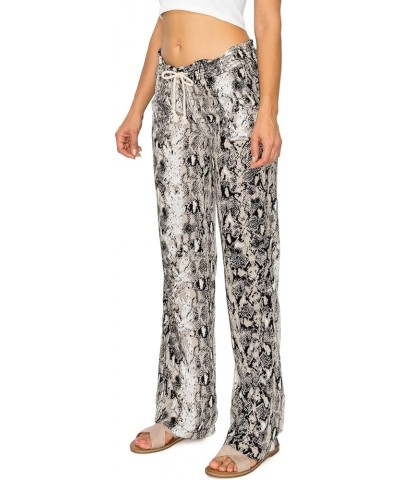 Women's Print Linen Pants - 32" Inseam Oceanside Drawstring Smocked Waist Casual Lounge Beach Trousers with Pockets Snake Mul...