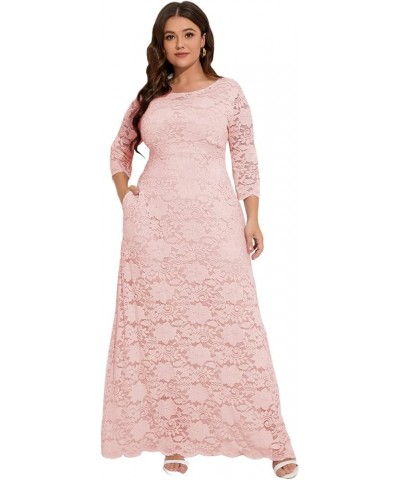 Women's Plus Size Floral Lace Wedding Dress 3 4 Sleeve Bridesmaid Evening Party Long Maxi Dresses with Pockets B-pink $31.89 ...